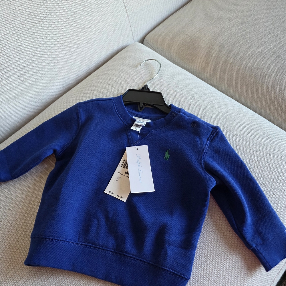 Ralph Lauren Royal Blue Kids Sweatshirt with Green Pony Embroidery